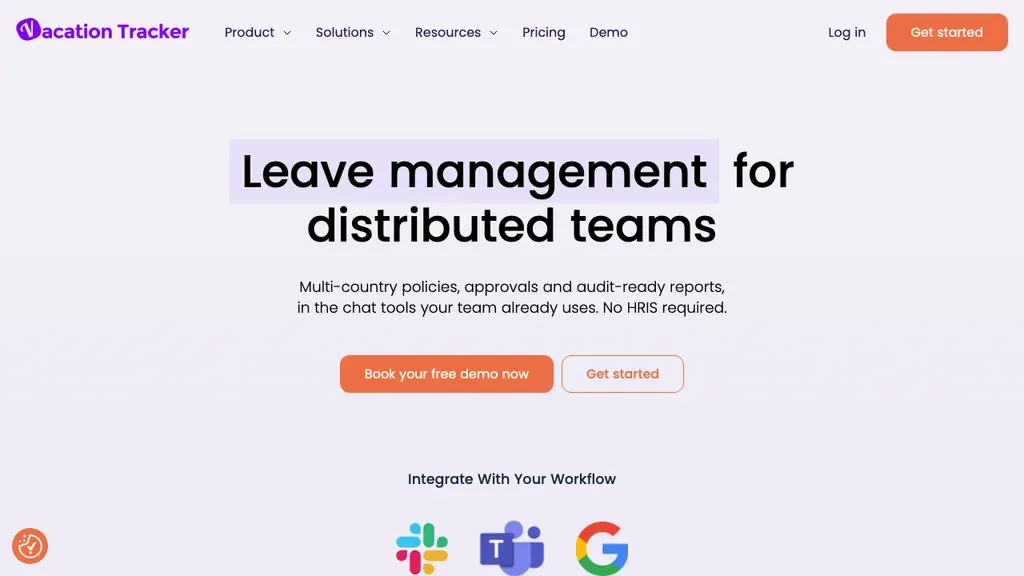 Vacation Tracker leave management for Slack and Teams homepage (screenshot September 2026)