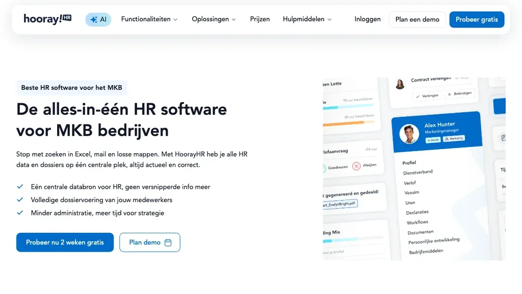 Hooray HR automatisering software voor MKB HR-processen (screenshot september 2026)