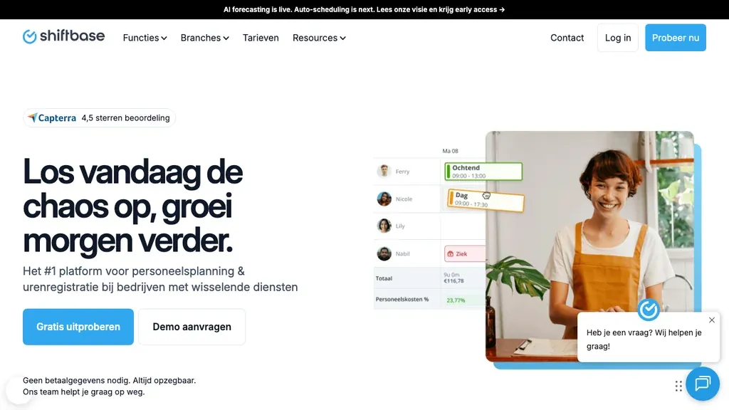 Shiftbase rooster automatisering software voor retail en hospitality (screenshot september 2026)