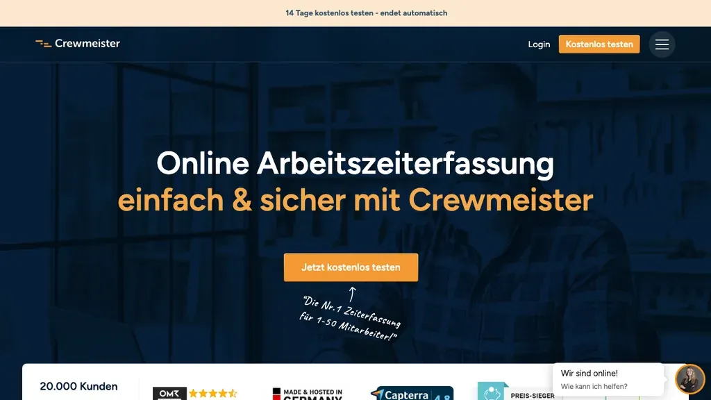 Crewmeister Dienstplan: Produktstartseite (Screenshot September 2026)