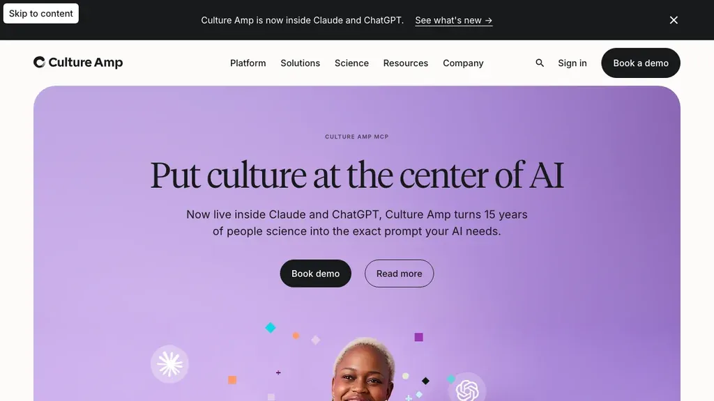 Culture Amp employee engagement and people analytics platform homepage (screenshot September 2026)