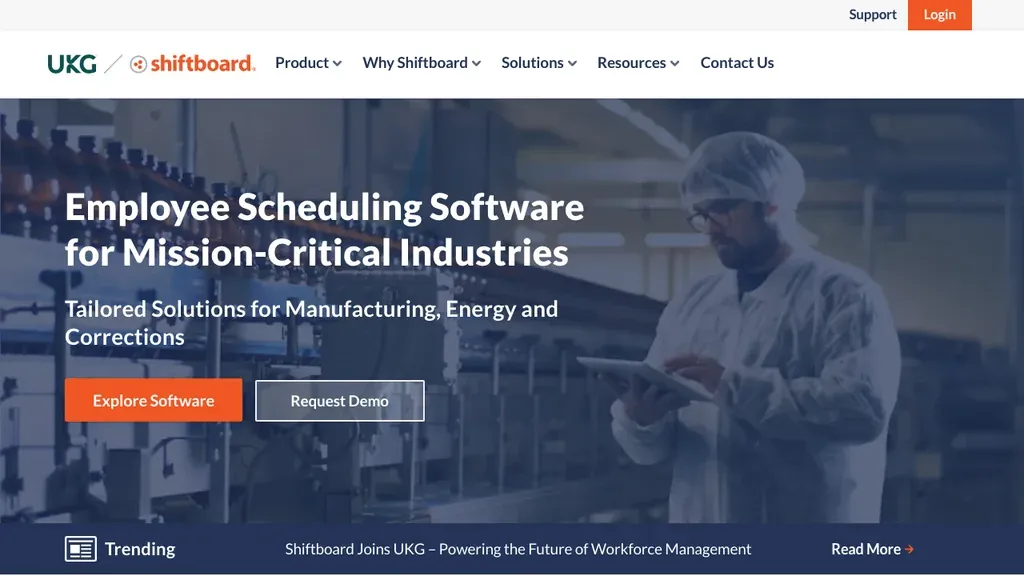 Shiftboard enterprise shift scheduling software homepage (screenshot July 2026)
