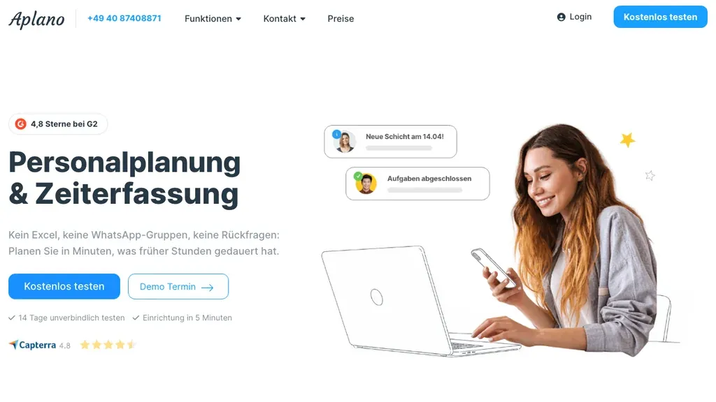 Aplano Schichtplan-Software: Startseite mit Personaleinsatzplanung (Screenshot September 2026)