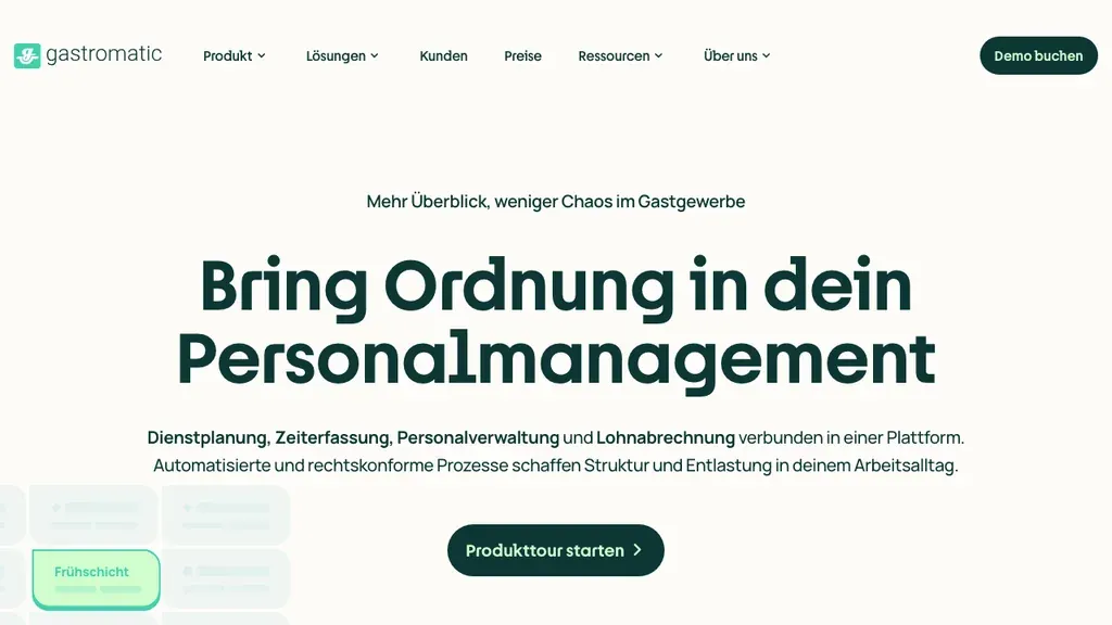 gastromatic Gastro-Software: Startseite mit Personal und Lohn (Screenshot September 2026)