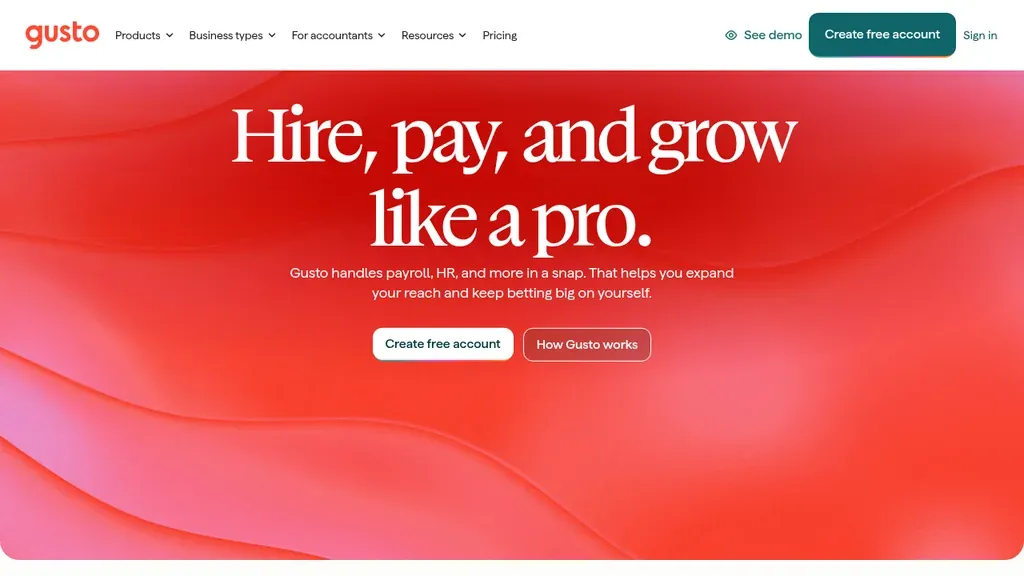 Gusto HR and payroll software homepage (screenshot September 2026)