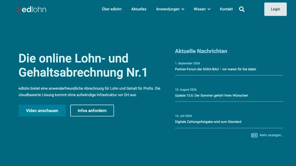 edlohn Lohnabrechnung: Cloud-Lohnsoftware Startseite (Screenshot September 2026)
