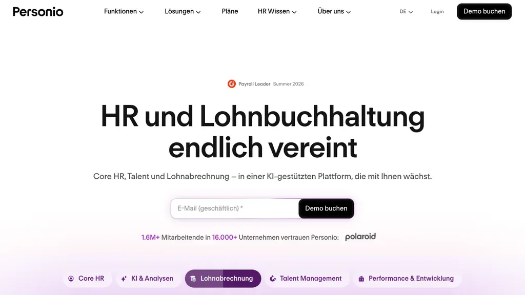 Personio Payroll: HR-Suite mit Lohnmodul auf der Startseite (Screenshot September 2026)