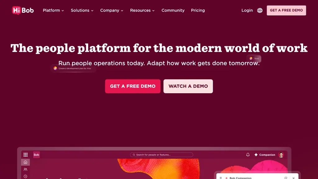 HiBob people platform homepage for offboarding workflows (screenshot September 2026)