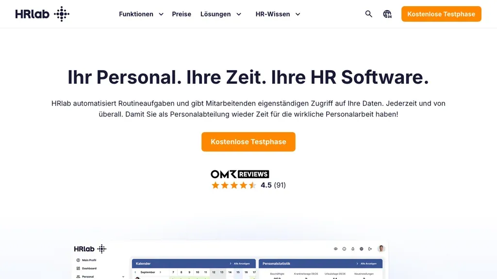 HRlab Onboarding-Software: HR-Plattform Startseite (Screenshot September 2026)