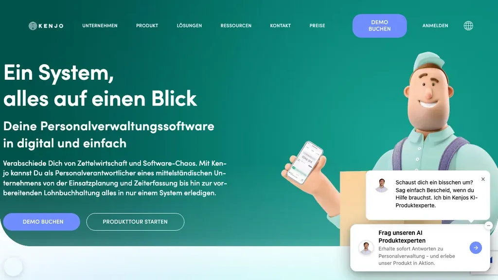 Kenjo Onboarding-Software: HR-Plattform Startseite (Screenshot September 2026)