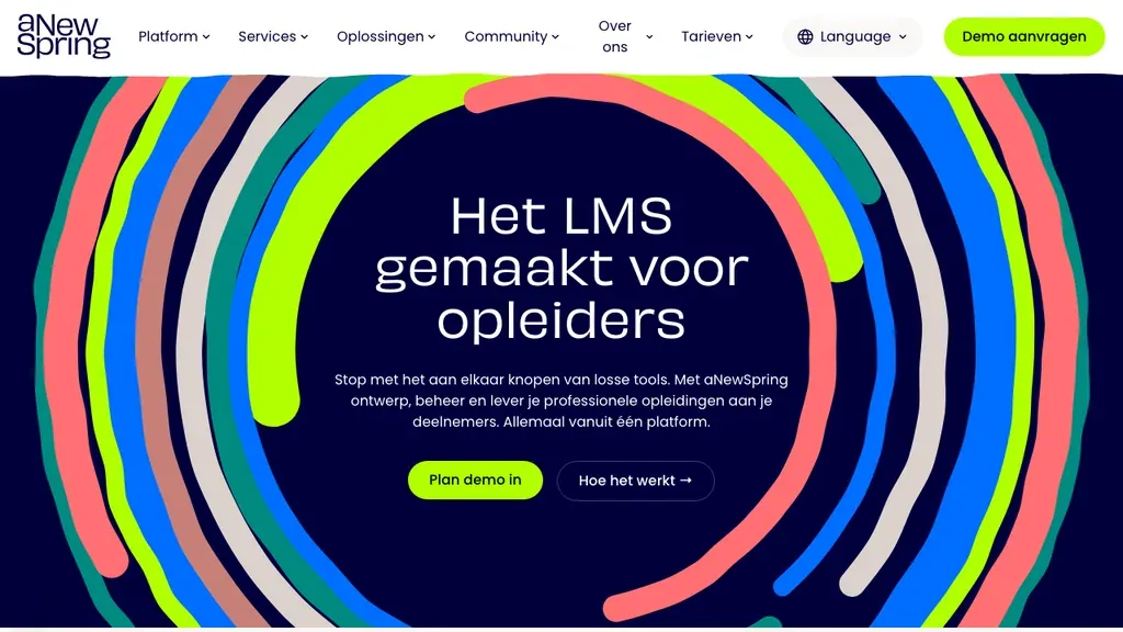 aNewSpring LMS software homepage voor leerpaden (screenshot september 2026)