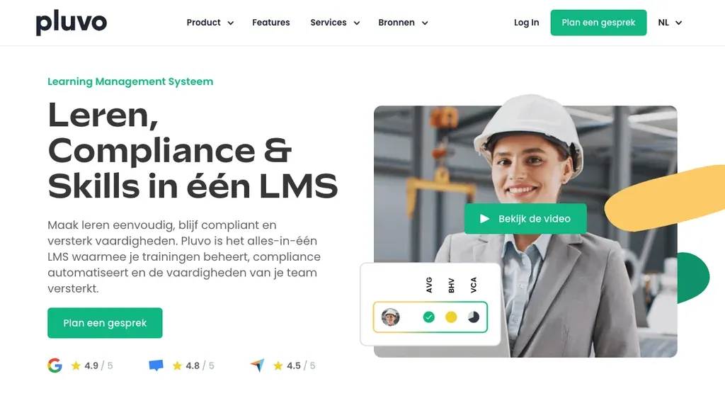 Pluvo LMS en auteurstool homepage (screenshot september 2026)