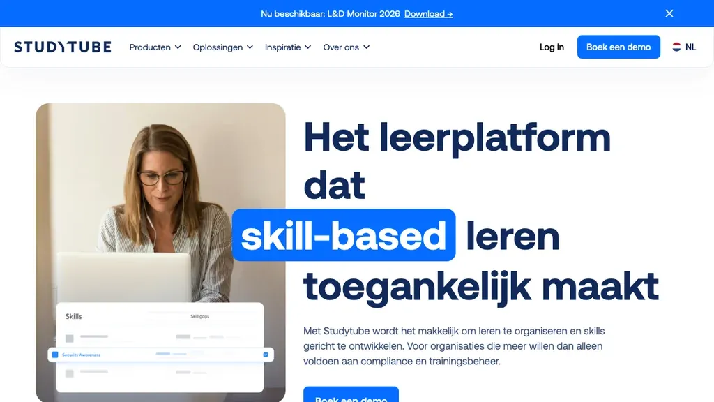 StudyTube LMS opleidingsmanagement software homepage (screenshot september 2026)