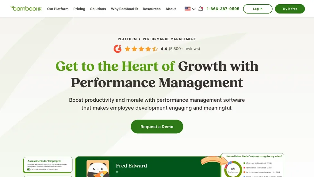 BambooHR performance management module homepage (screenshot September 2026)
