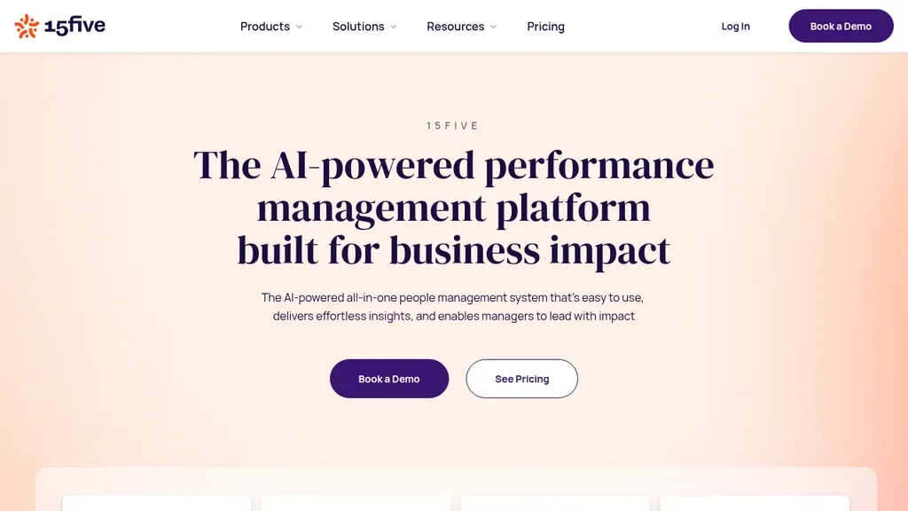15Five continuous performance check-in software homepage (screenshot September 2026)