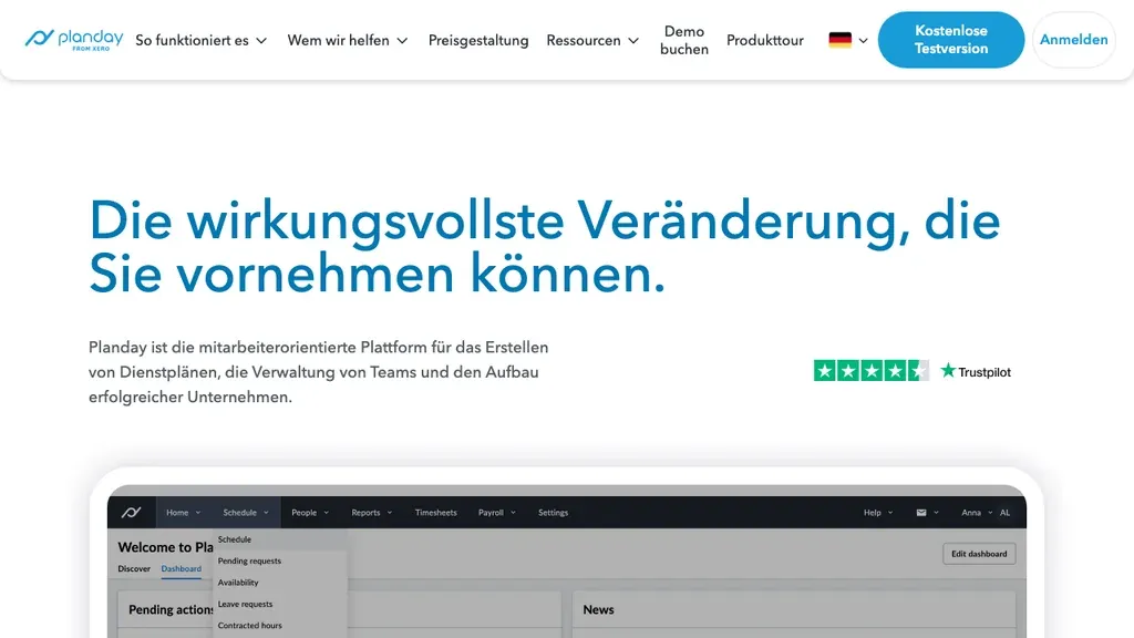 Planday Personalplanung: Startseite mit Schichtplanung (Screenshot September 2026)
