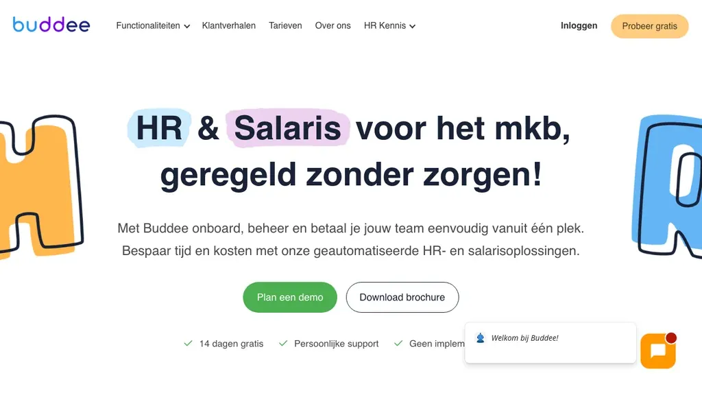 Buddee personeelsadministratie software homepage (screenshot september 2026)