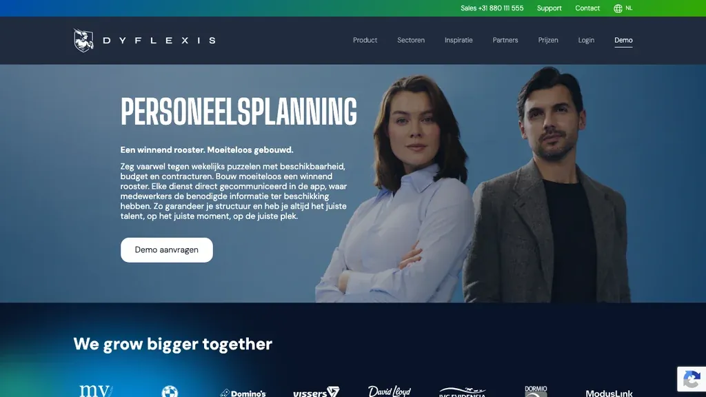 Dyflexis personeelsplanning software homepage (screenshot september 2026)