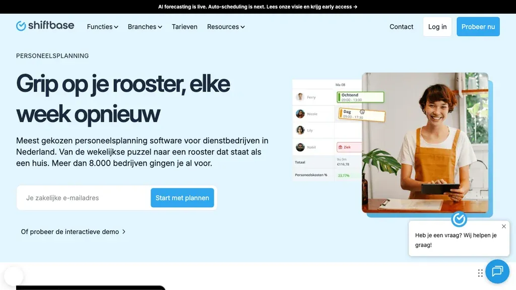 Shiftbase personeelsplanning software homepage (screenshot september 2026)