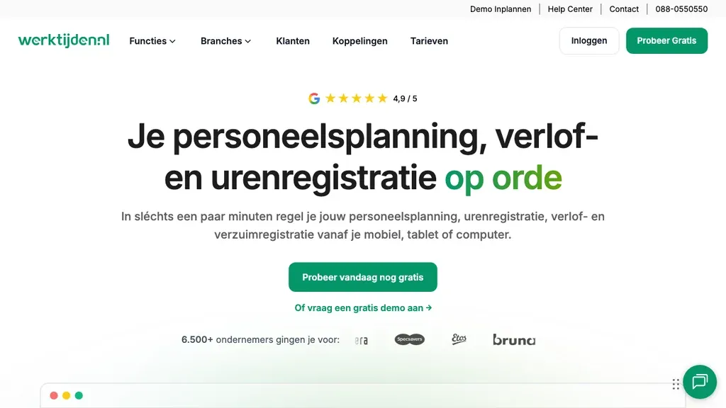 Werktijden.nl planning en rooster software homepage (screenshot september 2026)