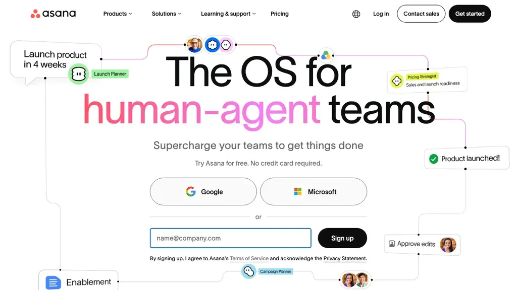 Asana work management homepage (screenshot September 2026)