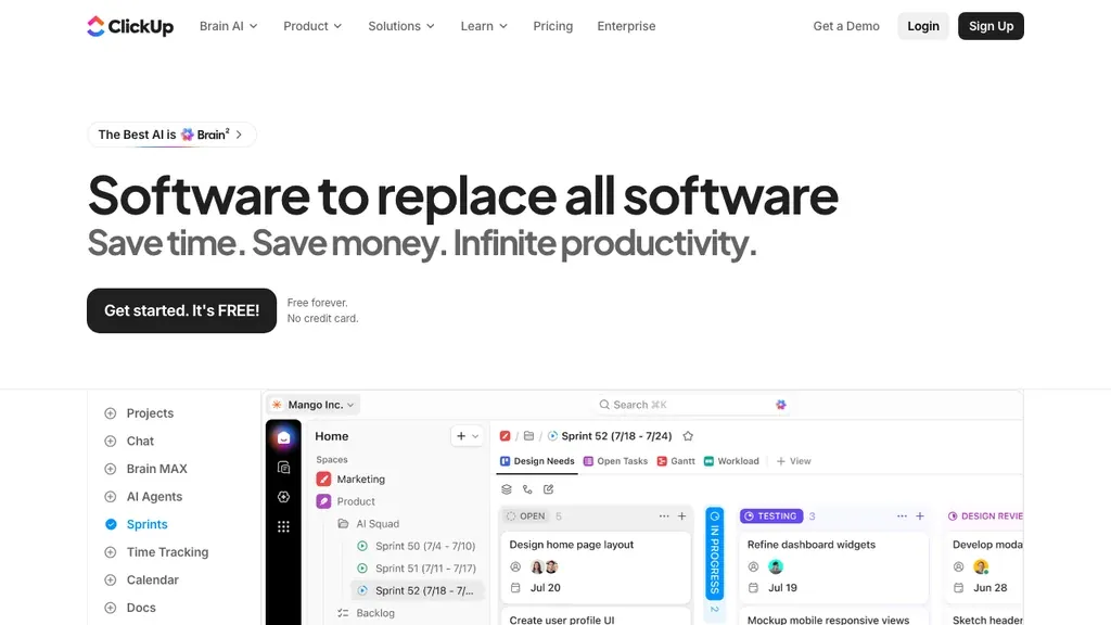 ClickUp project management homepage (screenshot September 2026)