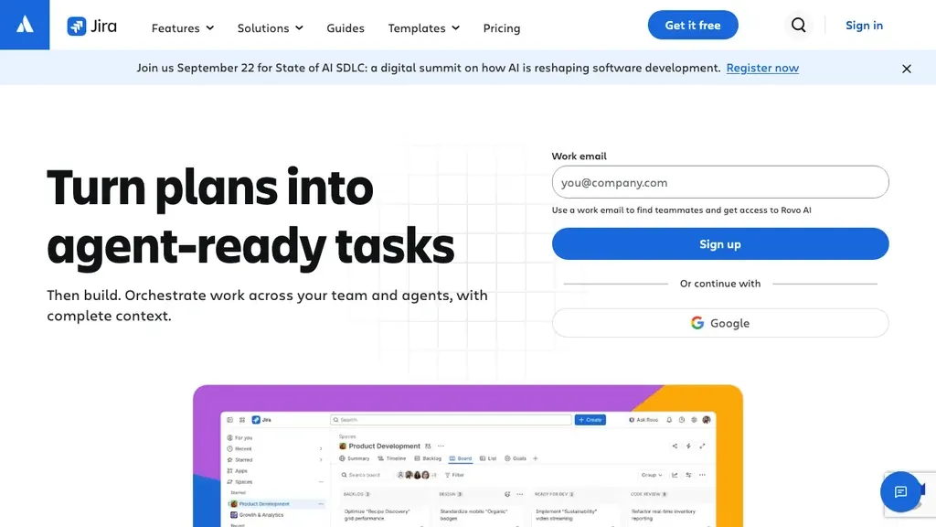 Atlassian Jira software homepage (screenshot September 2026)