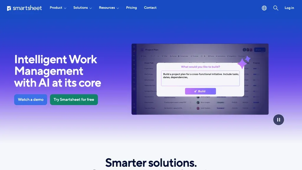 Smartsheet work management homepage (screenshot July 2026)