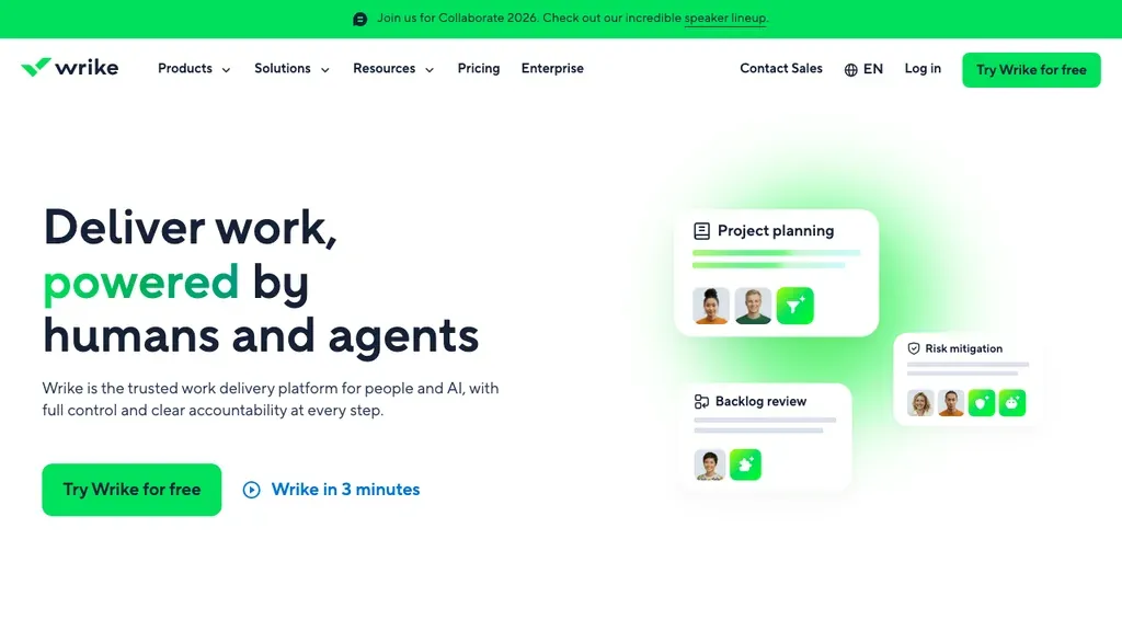 Wrike project management homepage (screenshot September 2026)