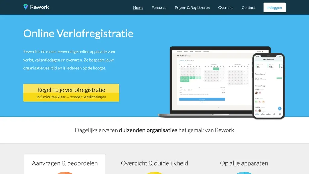 Rework online verlofregistratie software homepage (screenshot september 2026)