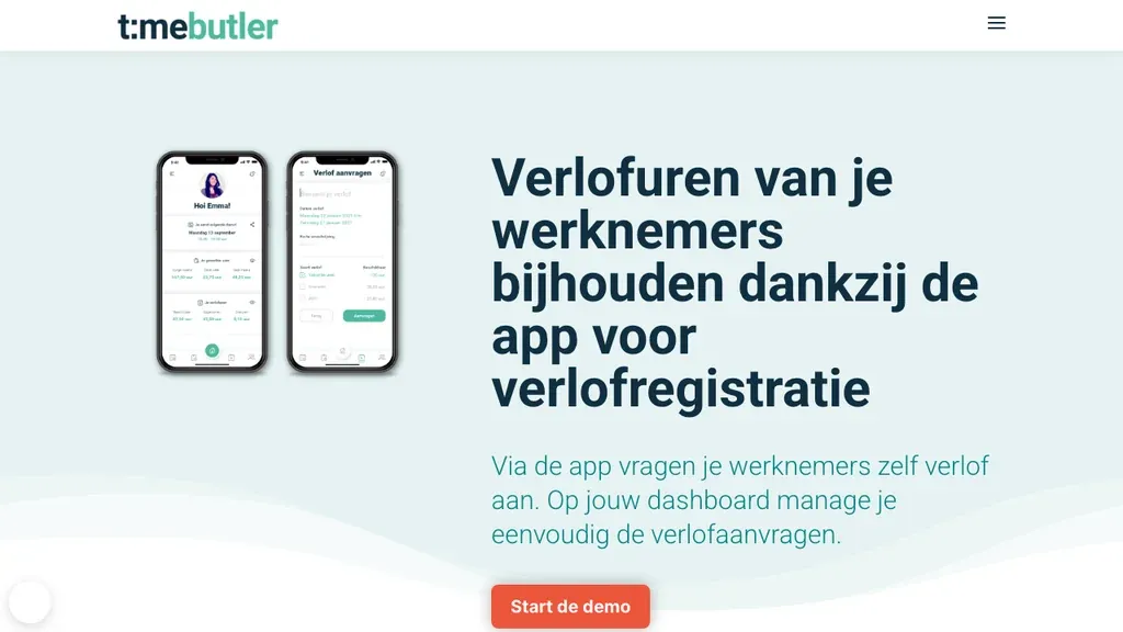 TimeButler verlofregistratie app en planning homepage (screenshot september 2026)