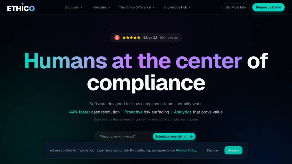 Ethico ethics hotline and compliance platform homepage (screenshot September 2026)