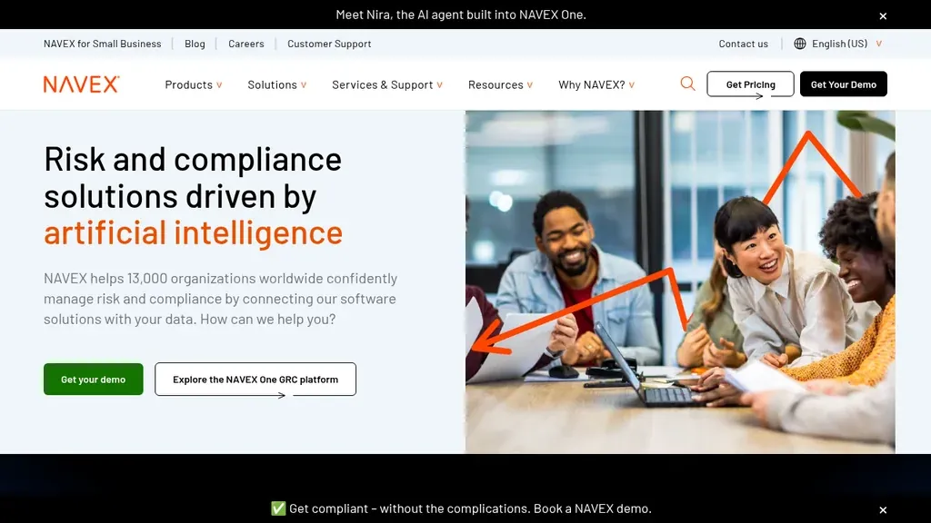 NAVEX ethics and compliance whistleblowing solutions homepage (screenshot September 2026)