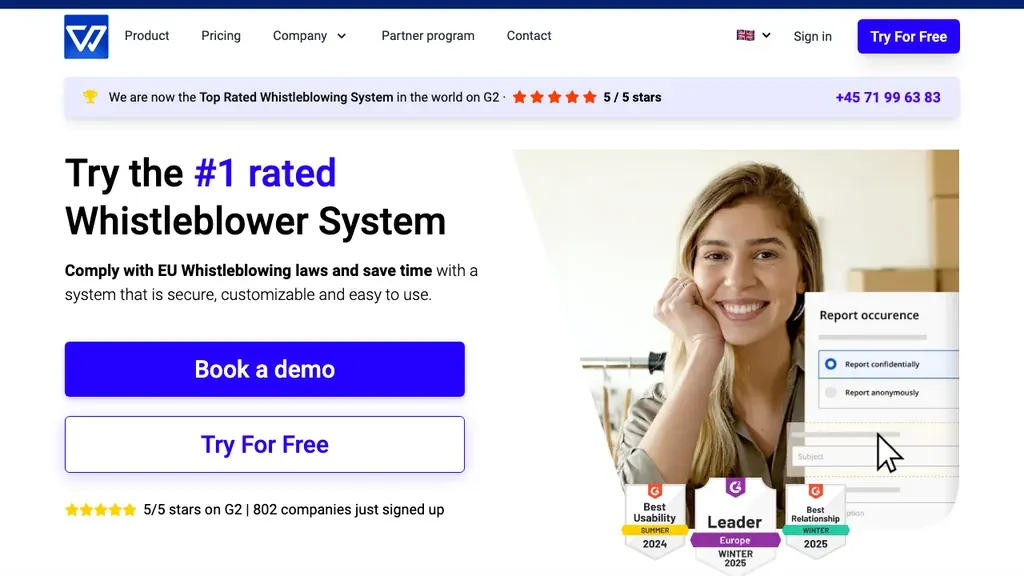 Whistleblower Software by Formalize whistleblowing platform homepage (screenshot September 2026)