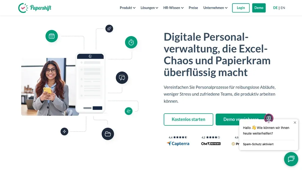 Papershift Workforce Management: Produktstartseite (Screenshot September 2026)
