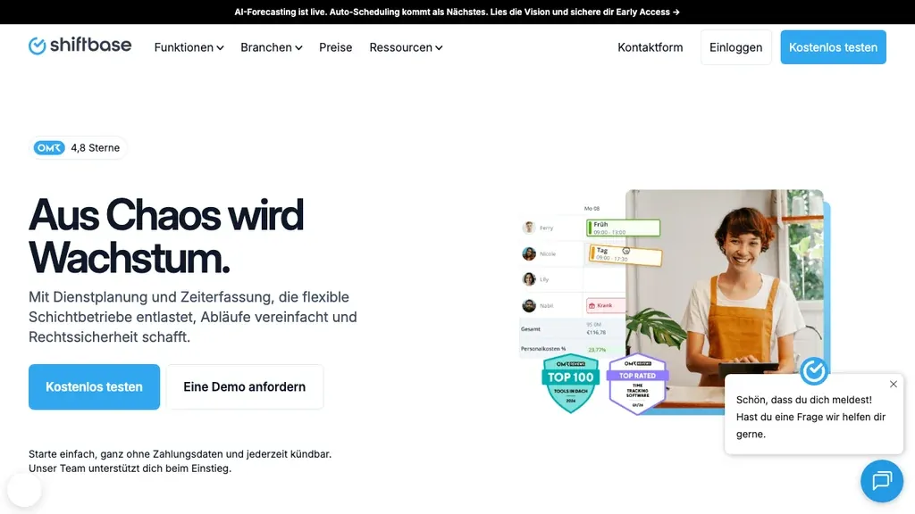 Shiftbase Workforce Management: Startseite (Screenshot September 2026)