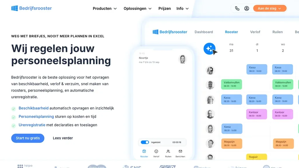 Bedrijfsrooster.nl WFM en ploegenrooster homepage (screenshot september 2026)
