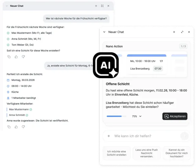 Ordio Nano AI: Chat und Vorschläge für Schichtbesetzung im Workspace