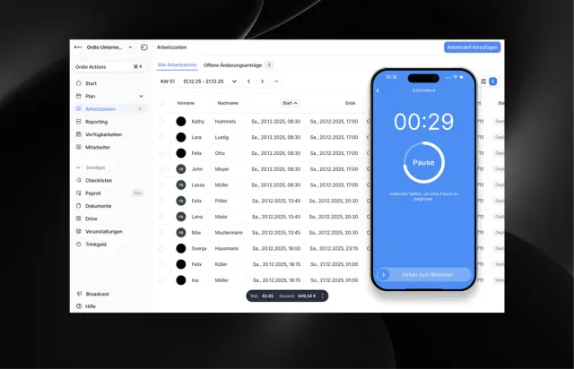Zeiterfassung in der Ordio App